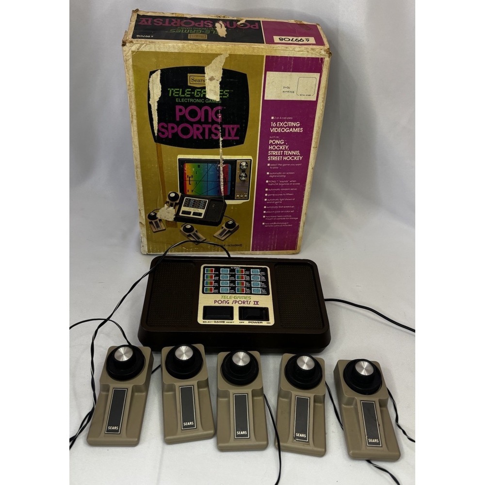 Vintage Sears Tele Games Pong Sports IV Original Box 5 Controllers-16 Games